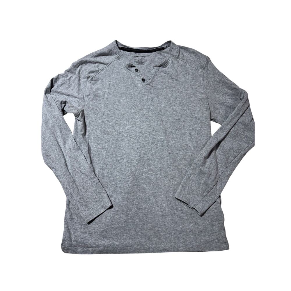 Kenneth Cole Mens M Heather Grey Casual Long Sleeve Henley T-Shirt